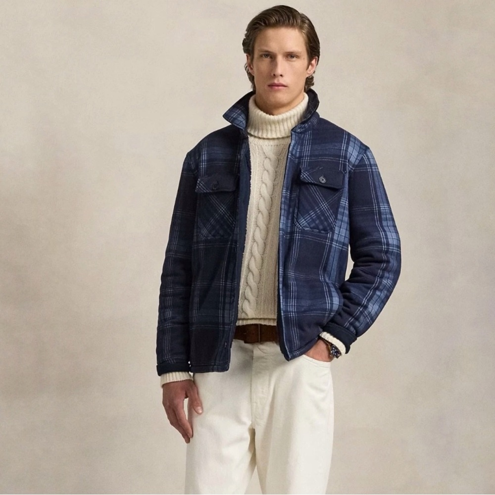 Ralph Lauren Navy Blue Handkerchief Plaid Fleece Shirt Jacket NWT